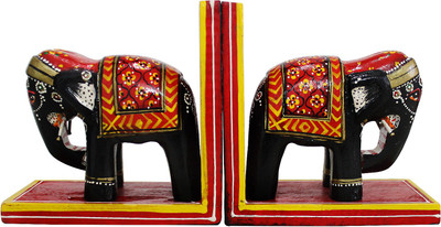 

Craftkriti MAHARAJA ELEPHANT BOOKSelf Wooden Book End(Multicolor, Pack of 2)