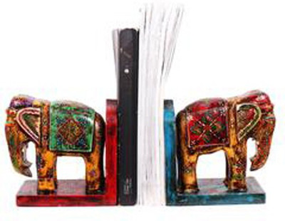 

Purpledip Handmade Indian Royal Elephant Bookends Wooden Book End(Multicolor, Pack of 1)