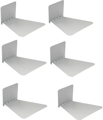 

IBS Set of 6 Invisible Bookshelf Floating Design Home Decor Office Hidden Wall Mount Bookcase Metal Open Metal Open Book Shelf(Finish Color - Silver)