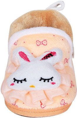

Ole Baby Bunny Plush Bow Print Organic Soft Furry 3d Toons 3-12 Months Booties(Toe to Heel Length - 12 cm Orange)