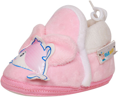Ole Baby Dolphin Applique Soft Organic 3d Toons 6-12 Months Booties(Toe to Heel Length - 11 cm Pink)