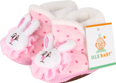 

Ole Baby Soft Furry 3d Toons Anti-Skid Booties(Toe to Heel Length - 11 cm Pink, White)