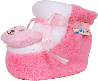 Ole Baby Cute Balu the bear Plush Soft Furry Organic 3d Ole Toons 0-9 Months Booties(Toe to Heel Length - 9 cm Pink)
