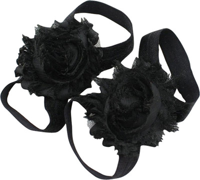 

AkinosKIDS Black Newborn Baby Boutique elastic rosset barefoot sandals Booties(Toe to Heel Length - 6 cm Black)