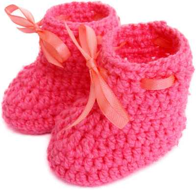 Love Crochet Art Booties(Toe to Heel Length - 10 cm Pink)