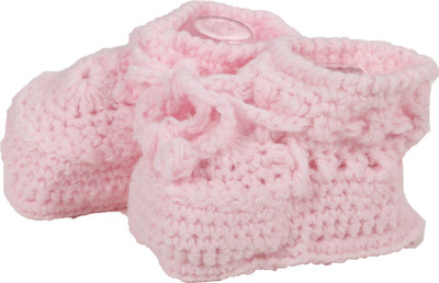 Baby Boo Soft Handmade Crochet Knit Sock Booties(Toe to Heel Length - 12 cm Pink)