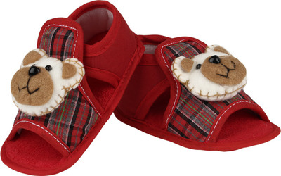 

Littly Check Print Baby Boys & Girls Soft base Booties(Toe to Heel Length - 10 cm Red)