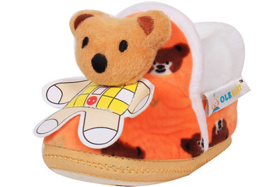 

Ole Baby Teddy Plush and Applique Soft Furry Organic 3d Toons 12-18 Months Booties(Toe to Heel Length - 13 cm Orange)