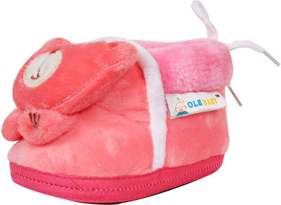 

Ole Baby Teddy Plush Soft Furry Organic 3d Toons 3-12 Months Booties(Toe to Heel Length - 12 cm Pink)