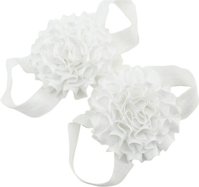

AkinosKIDS White Newborn satin flower first walker Barefoot Sandal Booties(Toe to Heel Length - 6 cm White)