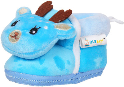 Ole Baby Deer Plush Soft Furry Organic 3d Toons 3-12 Months Booties(Toe to Heel Length - 12 cm Blue)