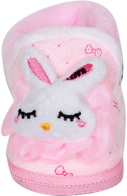 

Ole Baby Bunny Plush Bow Print Organic Soft Furry 3d Toons 3-12 Months Booties(Toe to Heel Length - 12 cm Pink)