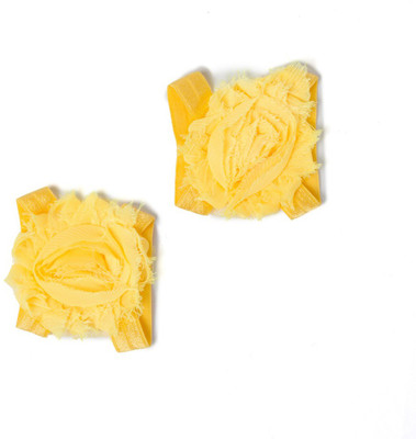 

AkinosKIDS Yellow Newborn Baby Boutique elastic rosset Shabby Chiffon Flower Barefoot Sandal shoes. Booties(Toe to Heel Length - 6 cm Yellow)