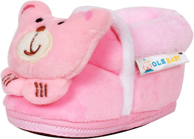 

Ole Baby Teddy Plush Soft Furry Organic 3d Toons 3-12 Months Booties(Toe to Heel Length - 12 cm Pink)