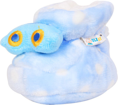 

Ole Baby Upside Down Plush Polka Dotted Soft Furry Organic 3d Toons 3-12 Months Booties(Toe to Heel Length - 12 cm Blue)