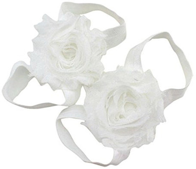 

AkinosKIDS elastic rosset Shabby Chiffon Flower Barefoot Sandal Booties(Toe to Heel Length - 6 cm White)