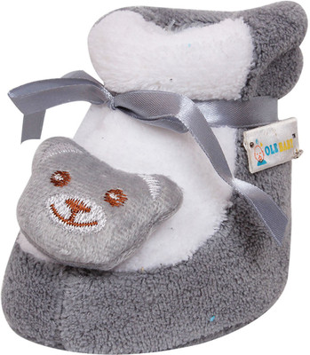 

Ole Baby Cute Balu the bear Plush Soft Furry Organic 3d Toons 0-9 Months Booties(Toe to Heel Length - 9 cm Grey)