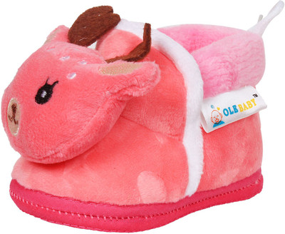 

Ole Baby Deer Plush Soft Furry Organic 3d Toons 3-12 Months Booties(Toe to Heel Length - 12 cm Pink)