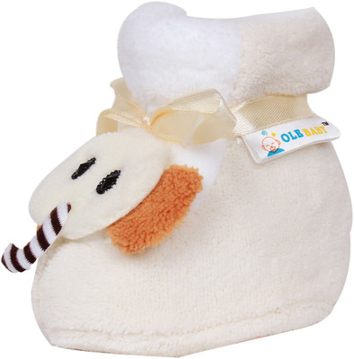 

Ole Baby Elephant Plush Soft Furry Organic 3d Toons 0-9 Months Booties(Toe to Heel Length - 10 cm White)