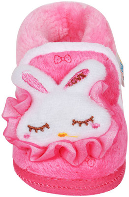 

Ole Baby Bunny Plush Bow Print Organic Soft Furry 3d Toons 3-12 Months Booties(Toe to Heel Length - 12 cm Pink)