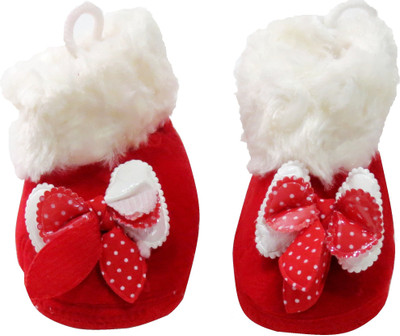 

Neska Moda Bow 0 To 12 Month Baby Booties(Toe to Heel Length - 10 cm Red)