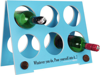 

EK DO DHAI Wooden Wine Rack(Blue, 6 Bottles)