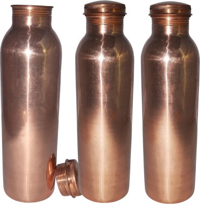 Prisha India Craft Set of 3, Pure Copper Water Thermos Joint Less Best Quality for Ayurvedic Health Benefits 600 ml Bottle(Pack of 3, Gold, Copper)