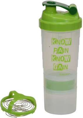 

iShake Virgin Speed 2 Storage gym bottle 500 ml Shaker(Pack of 1, White, Green), Clear;green