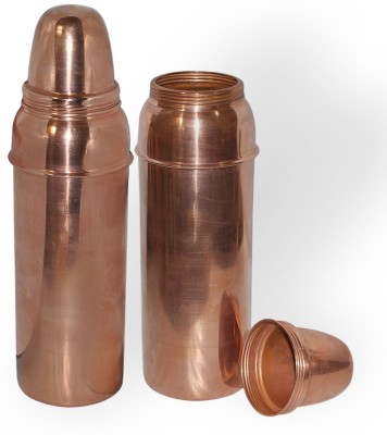 Prisha India Craft Best Quality Copper Water Bottle For Ayurvedic Health Benefits Set Of 2 850 ml Bottle(Pack of 2, Gold, Copper)