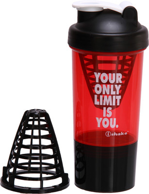 

iShake Andrew Plastic gym bottle 500 ml Shaker(Pack of 1, Red, Black)