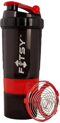 

FITSY Protein Shaker Gym Bottle 500 ml Shaker(Pack of 1, Black, Red)