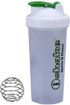 

iShake Translucent Body Green Lid 008 gym bottle 600 ml Shaker(Pack of 1, White, Green), Translucent white