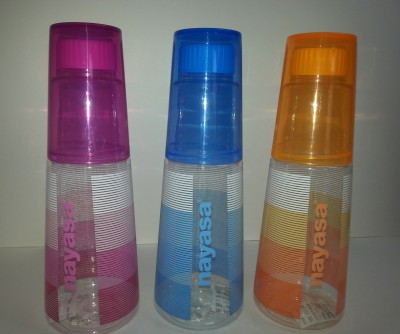 NAYASA Glass 1000 ml Bottle(Pack of 3, Green, Blue, Pink, Orange, Plastic)