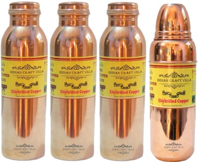 Nirvana Craft Villa Handmade High Quality Set Of 3 Pure Copper Leak Proof Joint free Design Volume 900 ML With 1 Luxury 700 ML 3400 ml Bottle(Pack of 4, Brown, Copper)