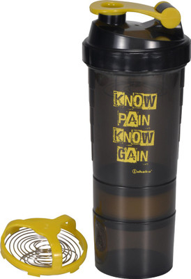 iShake Black Body Yellow Lid Speed 2 Storage gym bottle 500 ml Shaker(Black, Yellow)