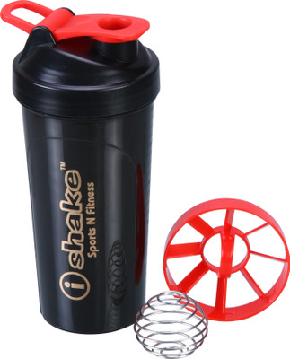 

iShake Black Body Red Lid Power Ball gym bottle 600 ml Shaker(Pack of 1, Black, Red)
