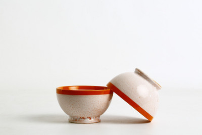 

Caffeine Handmade Crackle Style Influenced Cereal Serving Ceramic Bowl Set(Orange, Pack of 2)