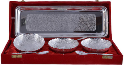 

The Art Box Silver Plated Bowl Spoon Tray Serving Set(Pack of 7)