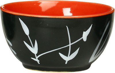 

Caffeine Katori Ceramic in Glossy Black & Red Leaf (Set of 1) Handmade Stoneware Bowl(Black)