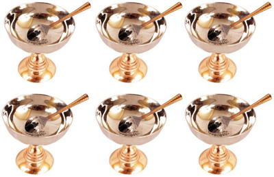 

IndianArtVilla Ice Cream Desert Bowl with Spoon Steel, Copper Bowl Set(Silver, Brown, Pack of 12)