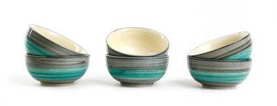 

Caffeine Handmade Small & Stout Multicolored Dessert Ceramic Bowl Set(Multicolor, Pack of 6)