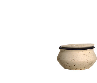 

Caffeine Dip and Sauce Little Haandi Serving Ceramic in Cream with Black Rim Matte (Set of 1) Handmade Stoneware Bowl(White)