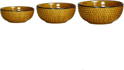 

Caffeine Serving Ceramic in Mustard Bubble (1 Large, 1 Medium & 1 Small) (Set of 3) Stoneware Bowl Set(Multicolor)