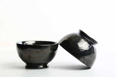 

Caffeine Handmade Studio Art Influenced Black Serving Ceramic Bowl Set(Black, Pack of 2)