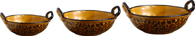 Caffeine Serving Kadhai Bowl Set Ceramic/Stoneware in Brown Sehra (1 Large, 1 Medium & 1 Small Kadhai) (Set of 3) Handmade By Caffeine Stoneware Bowl Set(Multicolor, Pack of 3) available at flipkart for Rs.1899
