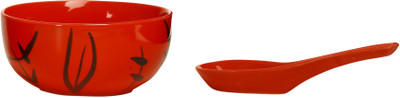 

Caffeine Katori Soup With Spoon Ceramic in Glossy Red Leaf (Set of 1) Handmade Stoneware Bowl(Red, Black)