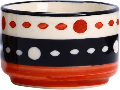

Caffeine Dip and Sauce Round Serving Ceramic in Orange and Black Circles (Set of 1) Handmade Stoneware Bowl(Orange)