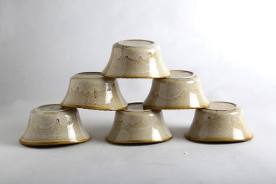Caffeine Handmade Crackle Art Influenced Multipurpose Ceramic Bowl Set(Beige, Pack of 6)