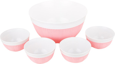 Homeish Claro Imported Plastic Design Salad / Snack Bowl Set of 5 Plastic Bowl Set(Pink, Pack of 5)