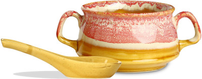 

Caffeine Katori With Spoon in Pink & Brown Double Handled (Set of 1) Handmade Stoneware Disposable Bowl(Brown)